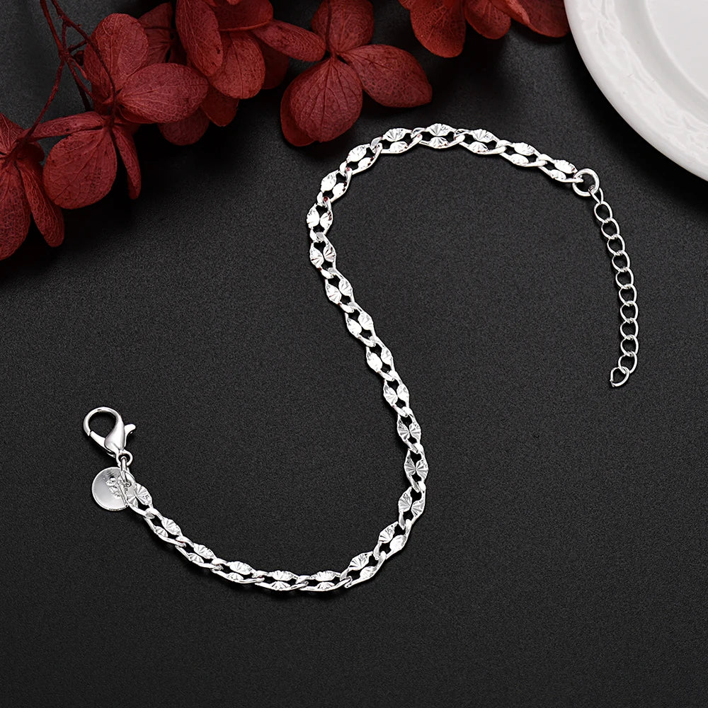 2pcs 925 Sterling Silver Chain Bracelet & Necklace Jewellery Set