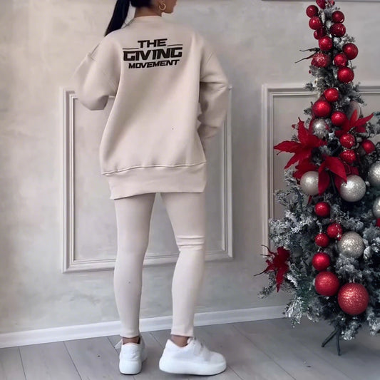 LAPA Women's Irregular Two-Piece Sweatshirt & Trouser Set – Autumn/Winter Casual Loose Knit Outfit (S–XXXL)