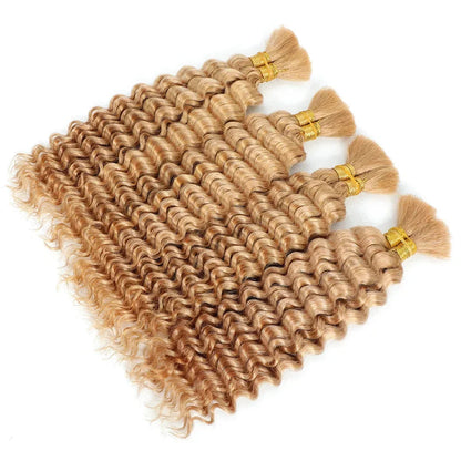 Blonde Highlight Bulk Braiding Hair - Deep Wave Curly Human Hair 100g for Boho Braids - Shello's Creative Boutique
