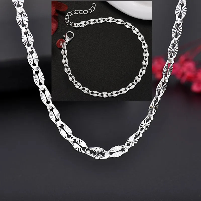 2pcs 925 Sterling Silver Chain Bracelet & Necklace Jewellery Set
