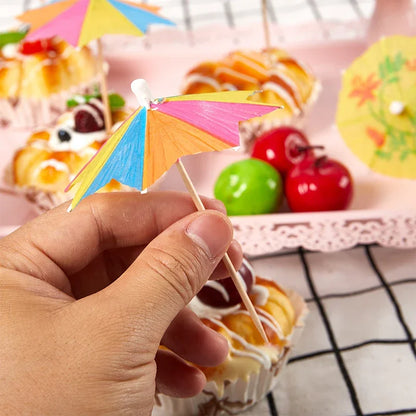 50pcs Mini Cocktail Umbrella Picks — Paper Parasol Party Sticks for Drinks & Cakes