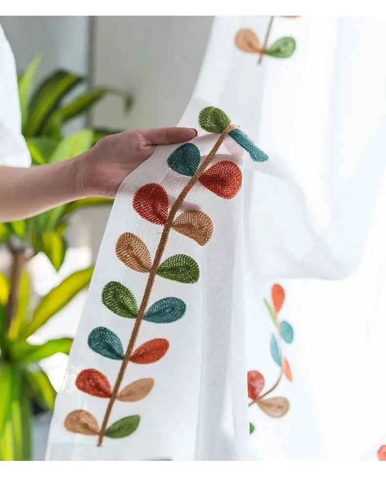 Household Bedroom Window Curtains Punch Free Easy Install Shading Drape Door Screens Modern Leaves White Curtain Home Decor Chic