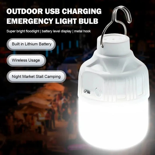 Outdoor USB Rechargeable LED Camping Lantern - Portable Emergency Light with Hook