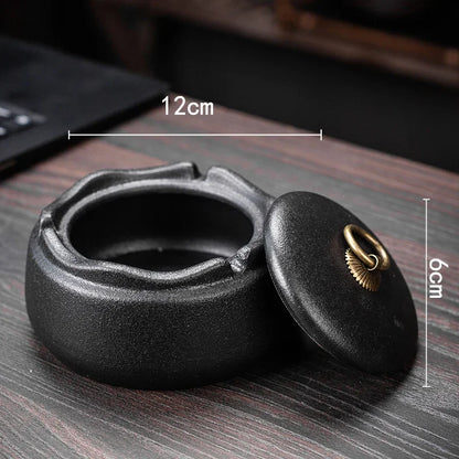 Creative Ceramic Ashtray with Lid – Anti-Fly Ash Desktop Ornament, 18 Styles