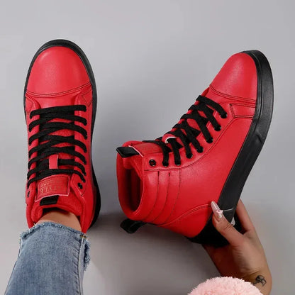2025 Spring Fashion High-Top Sneakers - Unisex Leather Skateboarding Shoes (Red/White/Brown) - Shello's Creative Boutique
