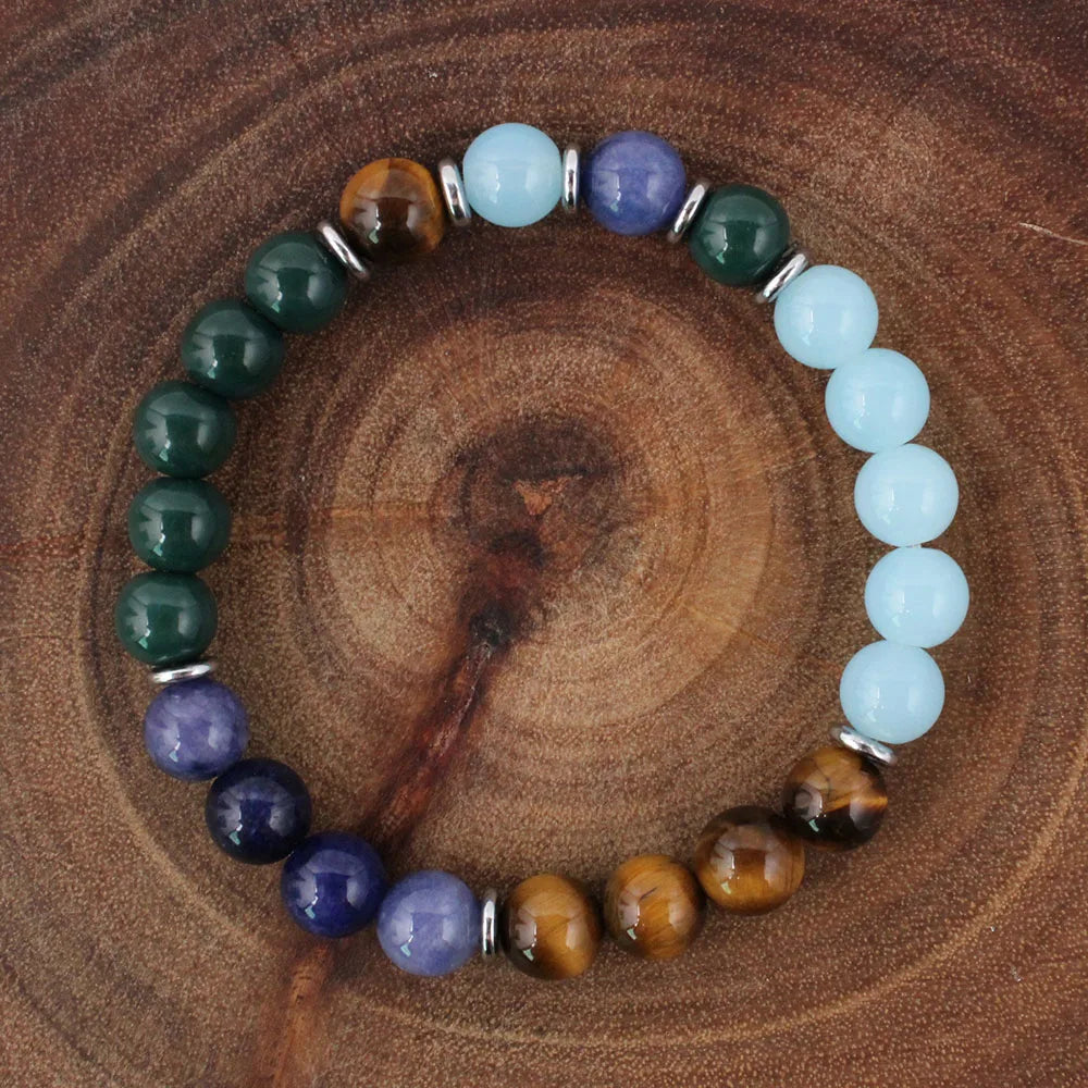 Bohemian Tiger Eye & Malachite Natural Stone Beaded Bracelet