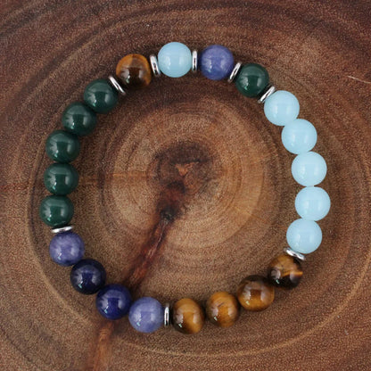 Bohemian Tiger Eye & Malachite Natural Stone Beaded Bracelet