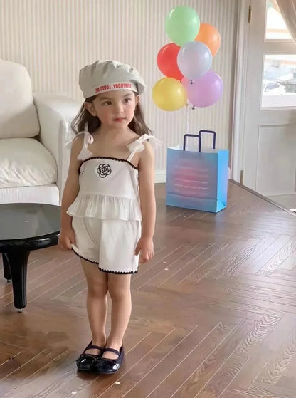 Angela Wonder Girls’ Summer Suspender + Shorts Set – Sleeveless Cotton 2-Piece Outfit - Shello's Creative Boutique