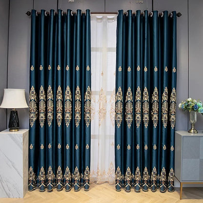 European Luxury Full Blackout Curtains - Heat Insulation & Acoustic Drapes with White Tulle - Shello's Creative Boutique