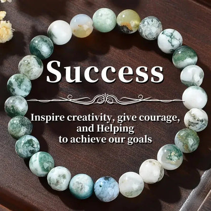 Dendritic Agate Natural Stone Beaded Bracelet – Green & White