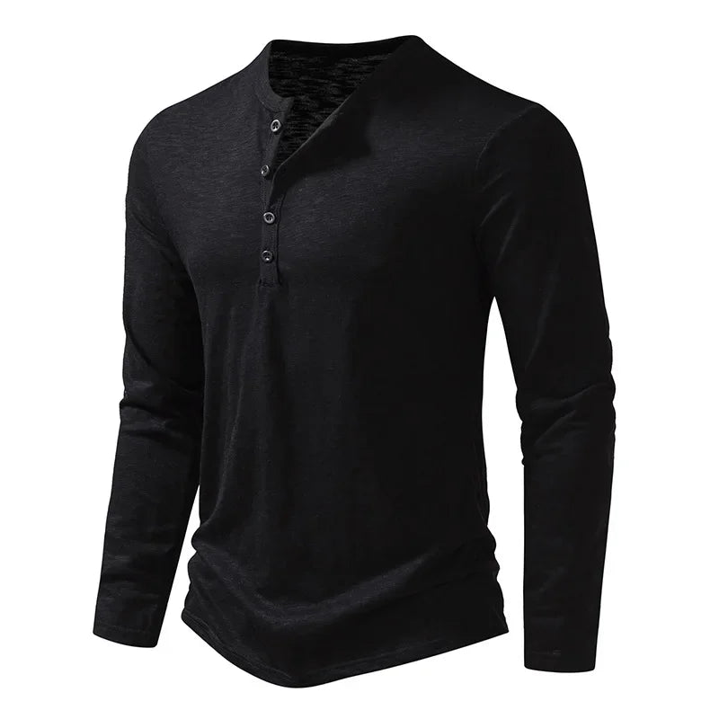 Men's Cotton Henley Neck T-Shirt - Long Sleeve Casual Shirt - Shello's Creative Boutique