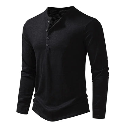 Men's Cotton Henley Neck T-Shirt - Long Sleeve Casual Shirt - Shello's Creative Boutique