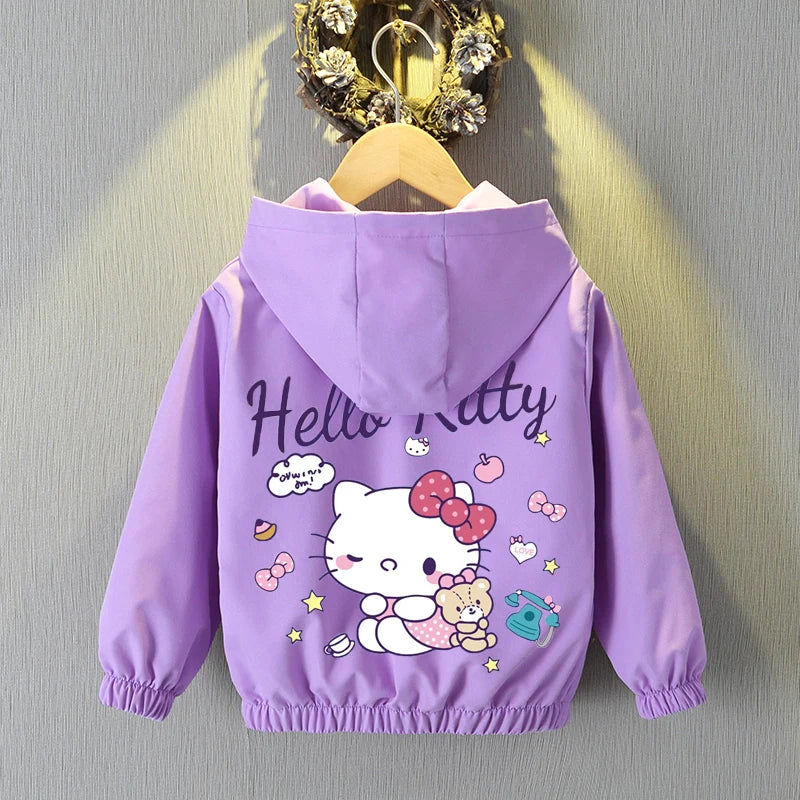 MINISO x Sanrio Girls’ Windbreaker Jacket – Hello Kitty & Cinnamoroll Cartoon Hooded Zip-Up Outerwear Shello's Creative Boutique