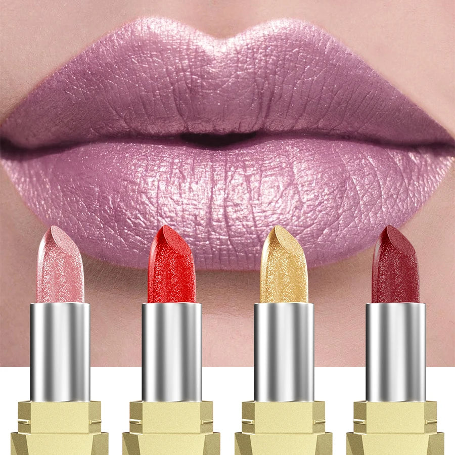 21 Colours Glitter Metallic Lipstick - Long Lasting Pearlescent Matte Lip Tint