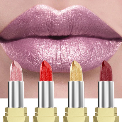 21 Colours Glitter Metallic Lipstick - Long Lasting Pearlescent Matte Lip Tint