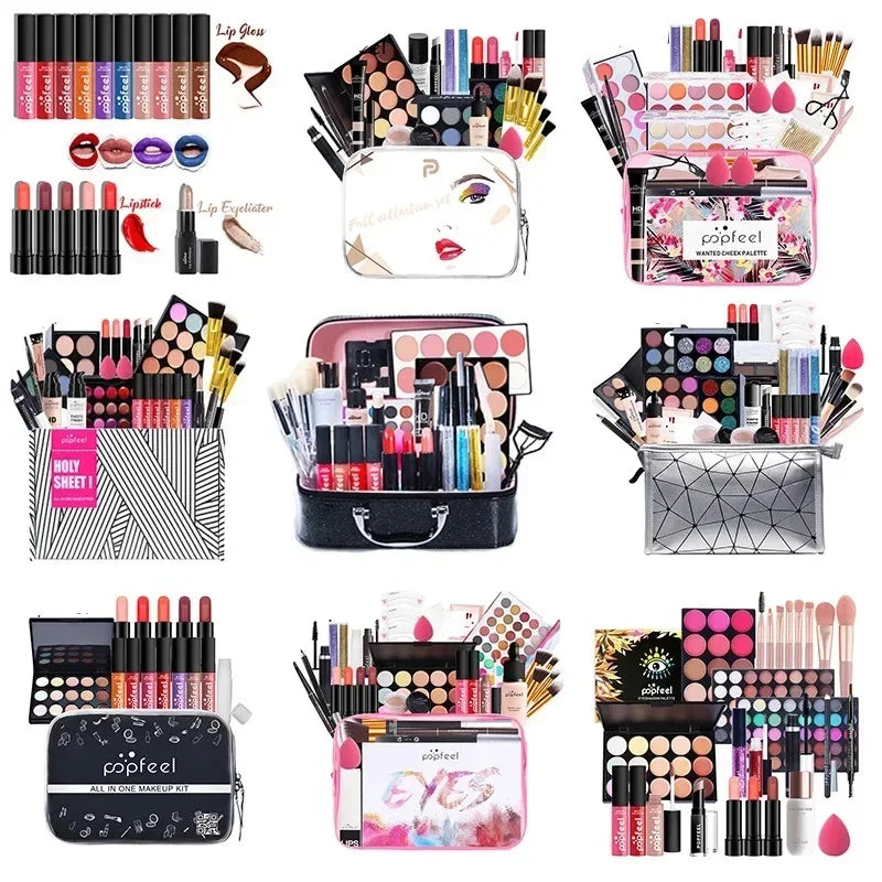 POPFEEL Makeup Full Kit Female Make Up Set Eye Shadow Eyeshadow Palette Lip Gloss Mascara Eyeliner Brushes Bag Make-up for Women - Shello's Creative Boutique