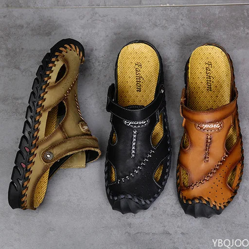 Men's Genuine Leather Sandals - Breathable Beach & Sports Sandals