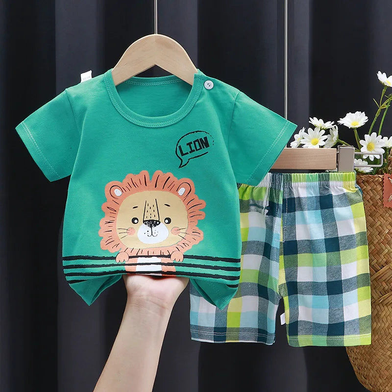 Cartoon Vibes Cotton Baby Summer Set – Unisex Short Sleeve Tee & Shorts for Ages 0–1Y Shello's Creative Boutique