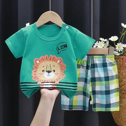 Baby Summer Outfit Set - Cotton Cartoon T-Shirt & Shorts for 0-1 Year - Shello's Creative Boutique