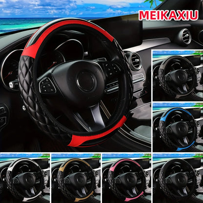 Crystal Carbon Fiber Steering Wheel Cover - Embroidered Leather (14.5-15 inch)