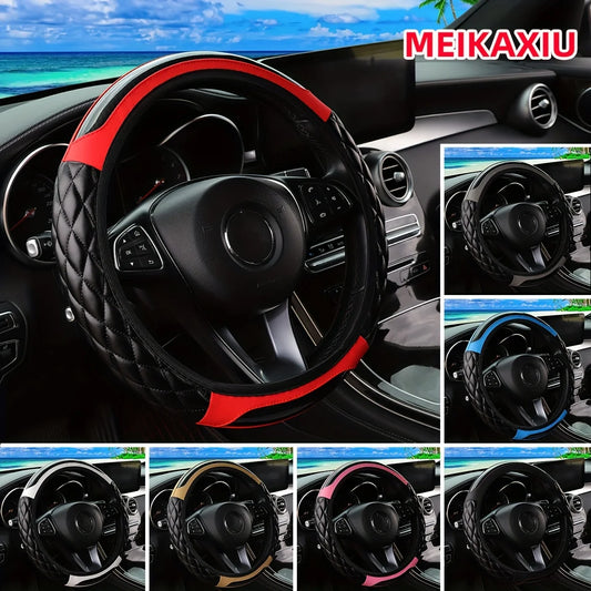 Crystal Carbon Fiber Steering Wheel Cover - Embroidered Leather (14.5-15 inch)