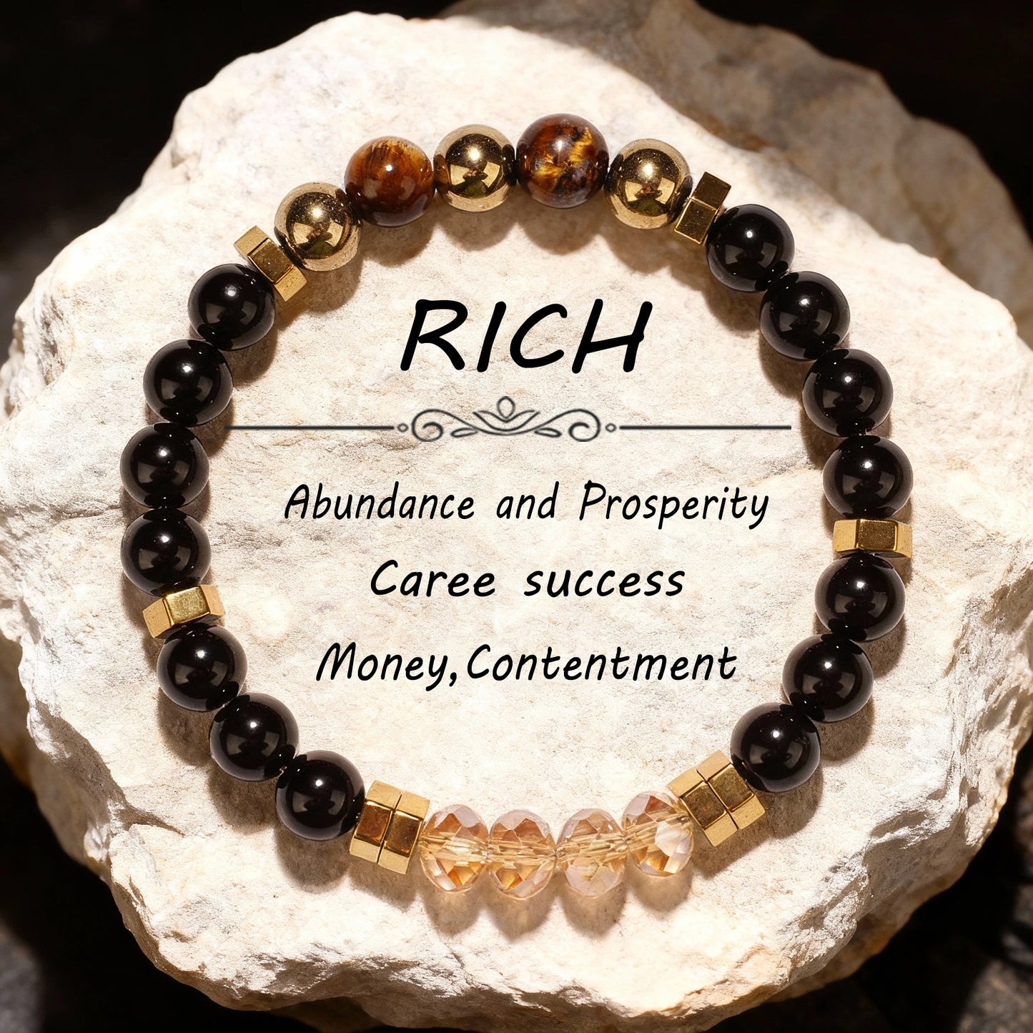 Hematite & Pyrite Natural Stone Beaded Bracelet – Unisex Stretch Bangle
