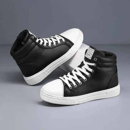 2025 Spring Fashion High-Top Sneakers - Unisex Leather Skateboarding Shoes (Red/White/Brown) - Shello's Creative Boutique