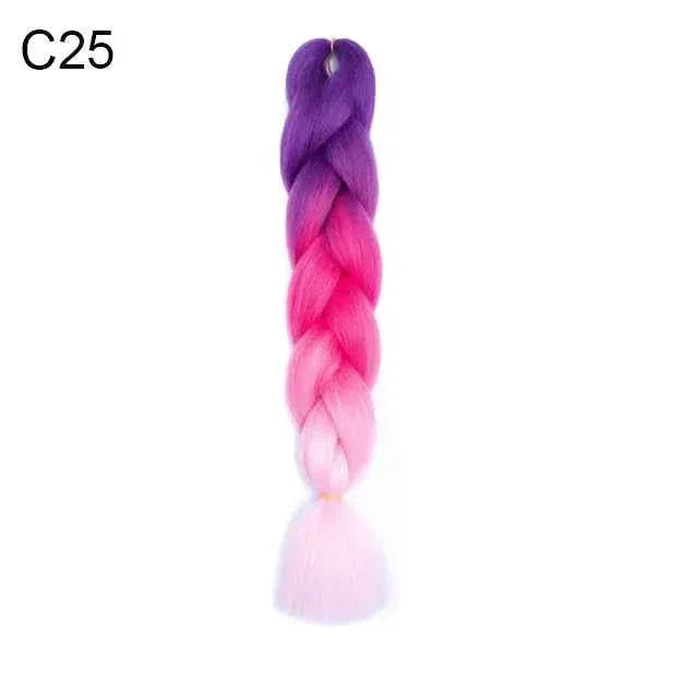 24 Inch Jumbo Braiding Hair - Rainbow Ombre Synthetic Extensions - Shello's Creative Boutique