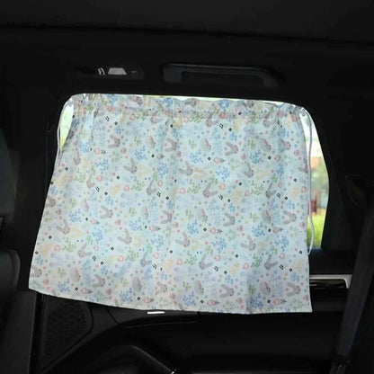 Suction Cup Car Curtains Cute Cartoon Animal/Floral Sunshade Curtain UV Protection Cotton Car Window Cover Car Interior