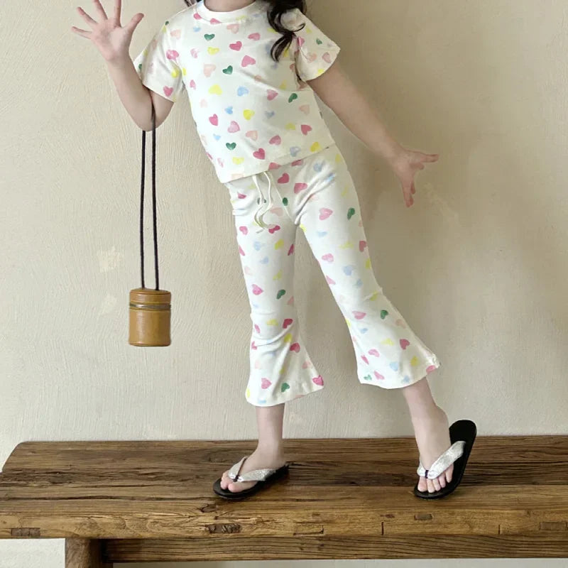 Girls’ Summer Line-Drawing 2-Piece Set – Striped Art-Inspired Tee & Wide-Leg Culottes Shello's Creative Boutique