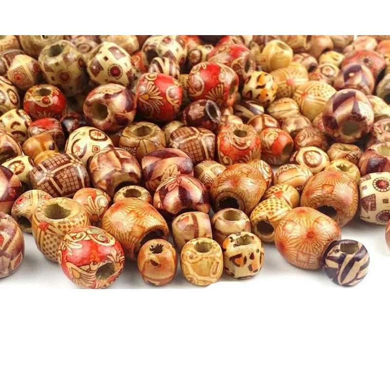 100pcs Wooden Dreadlock Beads - Vintage Natural Wood Hair Accessories - Shello's Creative Boutique