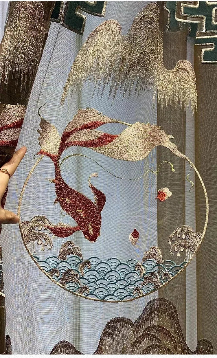 Embroidered Modern Velvet Blackout Curtains - Custom Classic Shading Drapes for Living Room & Bedroom