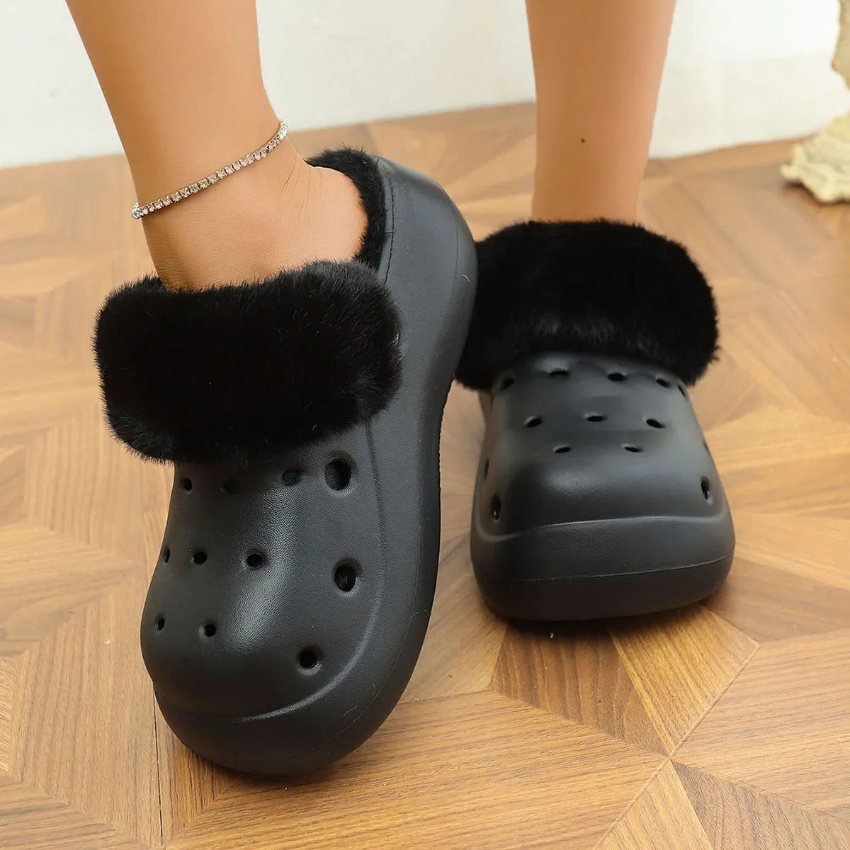 Women's Plush High Heel Slippers 2025 - Thick Soft-Soled Winter Garden Shoes