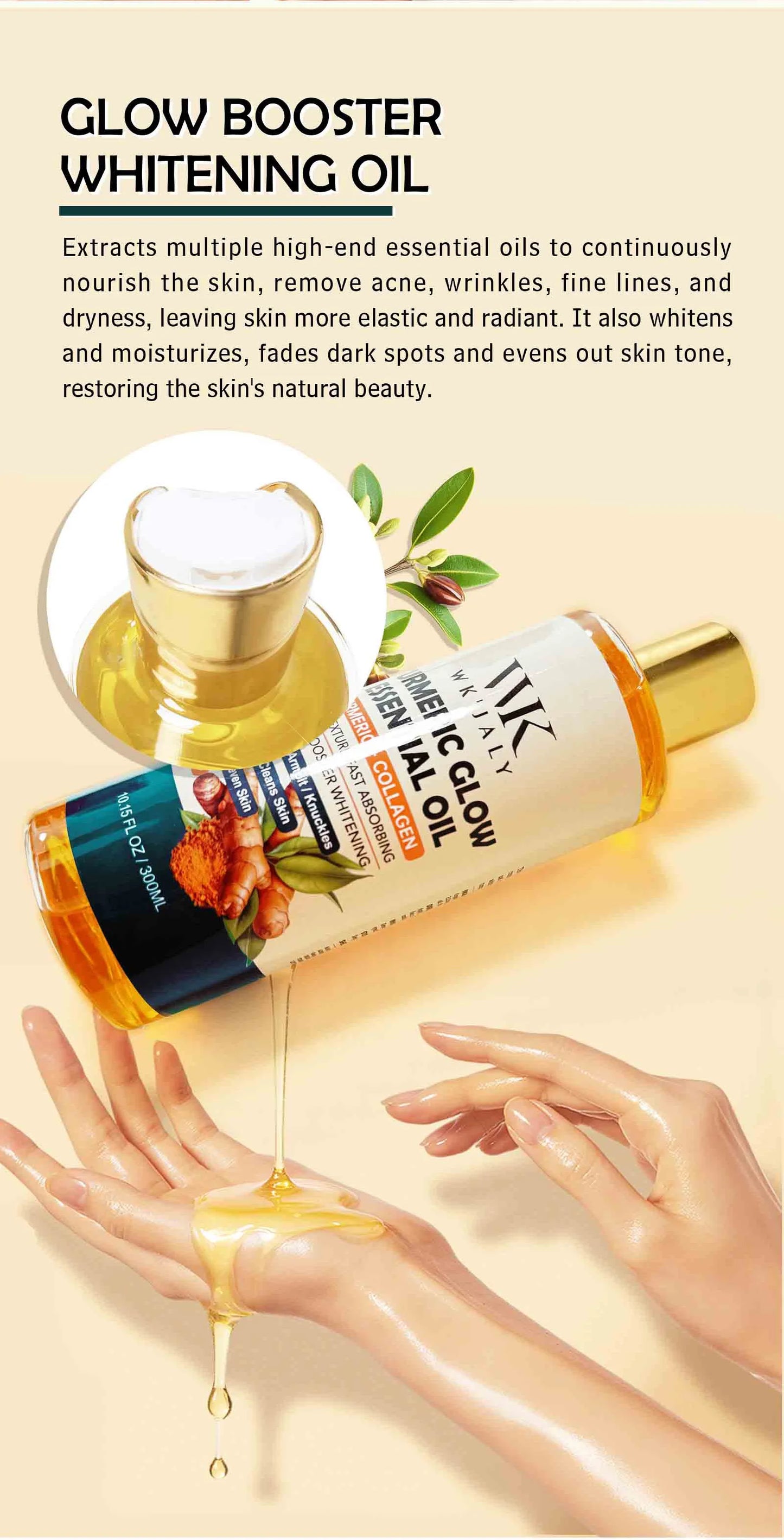 WK JALY Turmeric Glow Essential Body Oil, Moisturizing, Whitening, Fades Dark Armpit, Knuckles, Anti-Acne, Balance Uneven Skin - Shello's Creative Boutique
