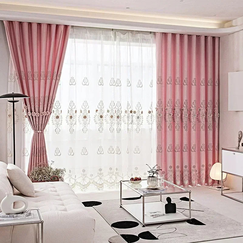 European Modern Blackout Curtains - Luxury Embroidered Tulle Villa Valance for Living Room & Bedroom