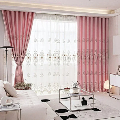 European Modern Blackout Curtains - Luxury Embroidered Tulle Villa Valance for Living Room & Bedroom