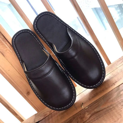 Men's Indoor Slippers - Closed Toe Faux Leather Slides (Large Sizes 47-48)