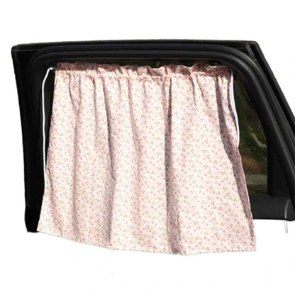 Suction Cup Car Curtains Cute Cartoon Animal/Floral Sunshade Curtain UV Protection Cotton Car Window Cover Car Interior