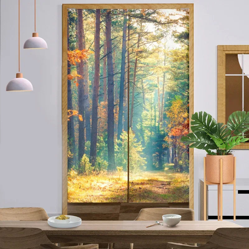 Forest Nature Landscape Door Curtains - Noren Style Entrance Drapes - Shello's Creative Boutique