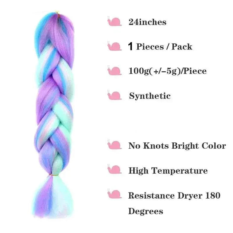 24 Inch Jumbo Braiding Hair - Rainbow Ombre Synthetic Extensions - Shello's Creative Boutique