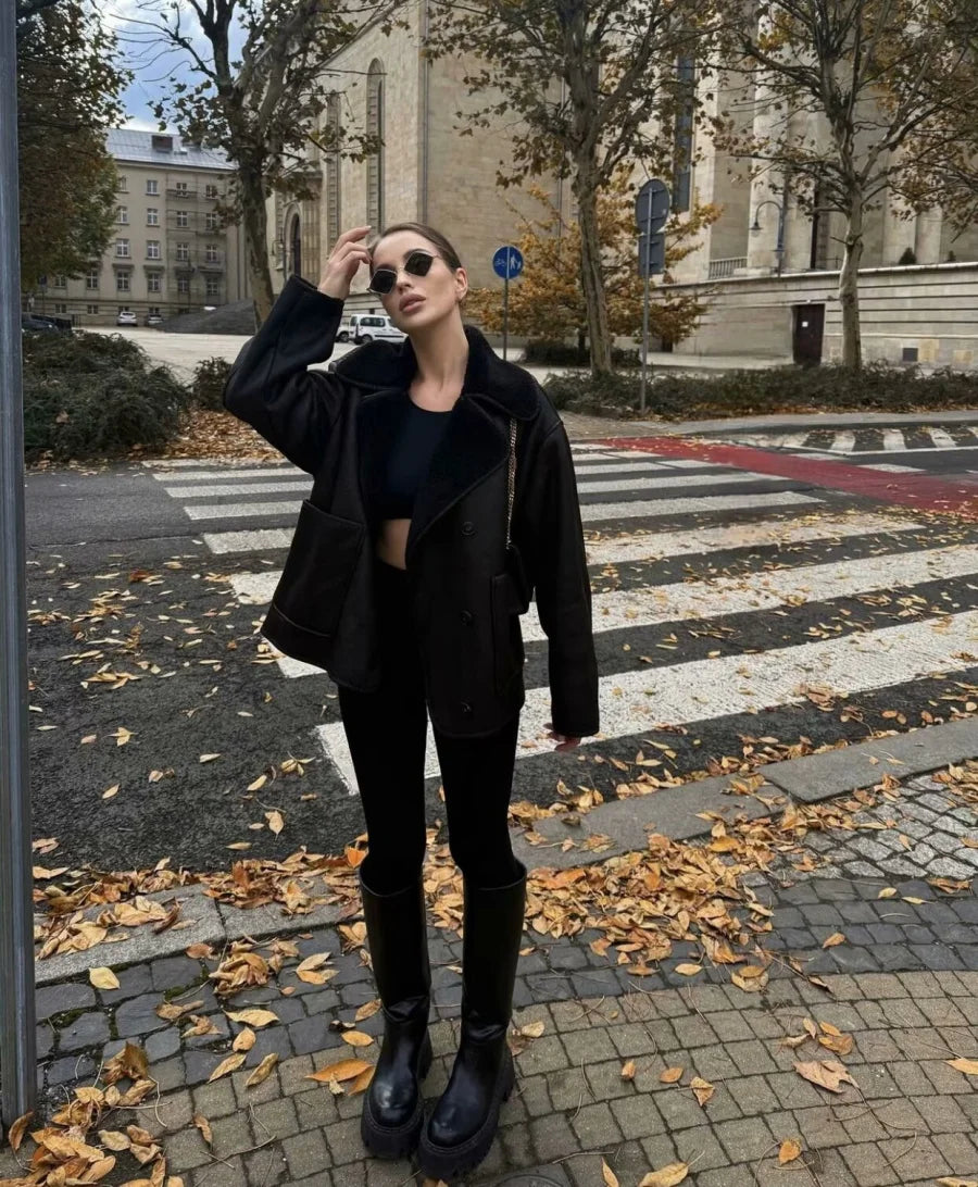 Women's Oversized Winter Jacket - Double-Sided Collar Warm Long Sleeve Coat