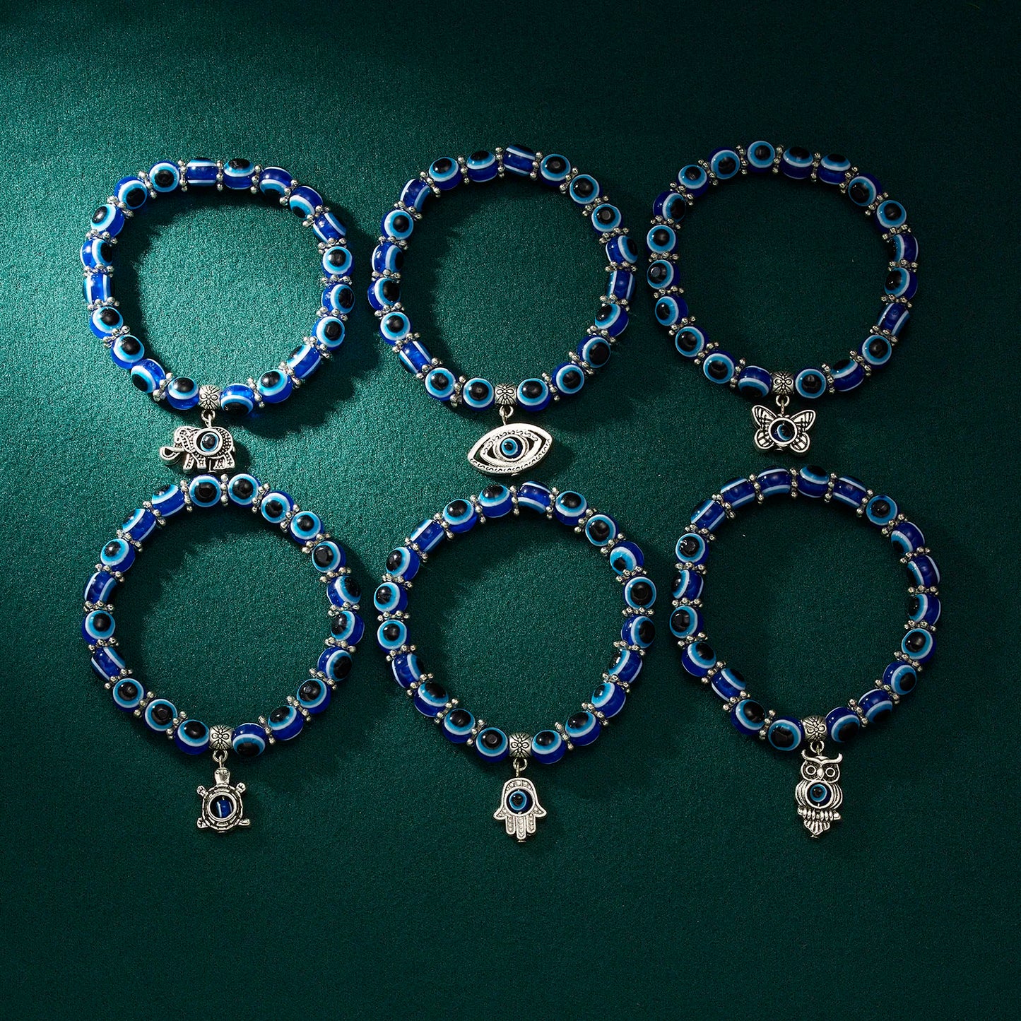 Evil Eye Palm & Butterfly Charm Bracelet – Blue Evil Eye Handmade Bead Bangle
