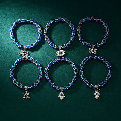 Evil Eye Palm & Butterfly Charm Bracelet – Blue Evil Eye Handmade Bead Bangle