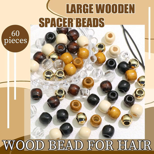 60Pcs Transparent Hair Beads + Wooden Dreadlock Beads with Beading Tool Set - DIY Jewelry Accessories