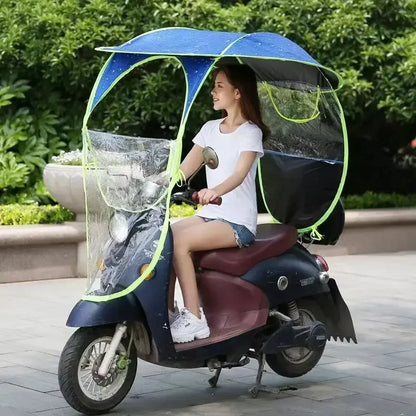 Fully Enclosed Electric Vehicle Canopy – Removable Rainproof Motorcycle Parasol with Metal Bracket