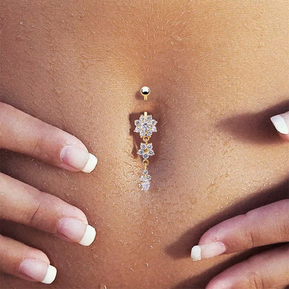 Flower Pendant Crystal Belly Button Ring