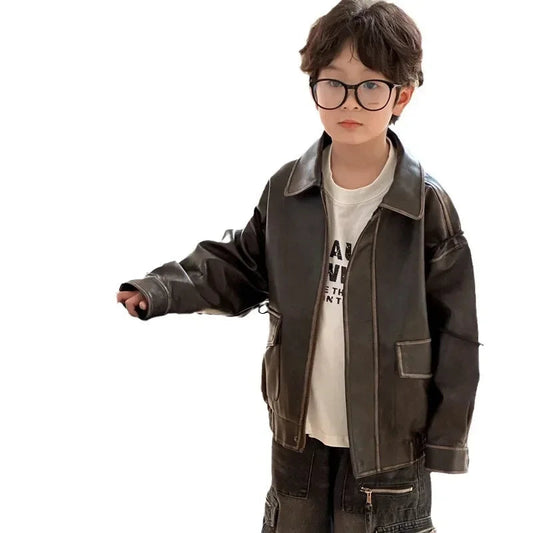 Retro Cool Leather-Look Jacket – Unisex Kids’ Fashion | Ages 1–2Y, 7–12Y, 12+ | All-Season Style - Shello's Creative Boutique