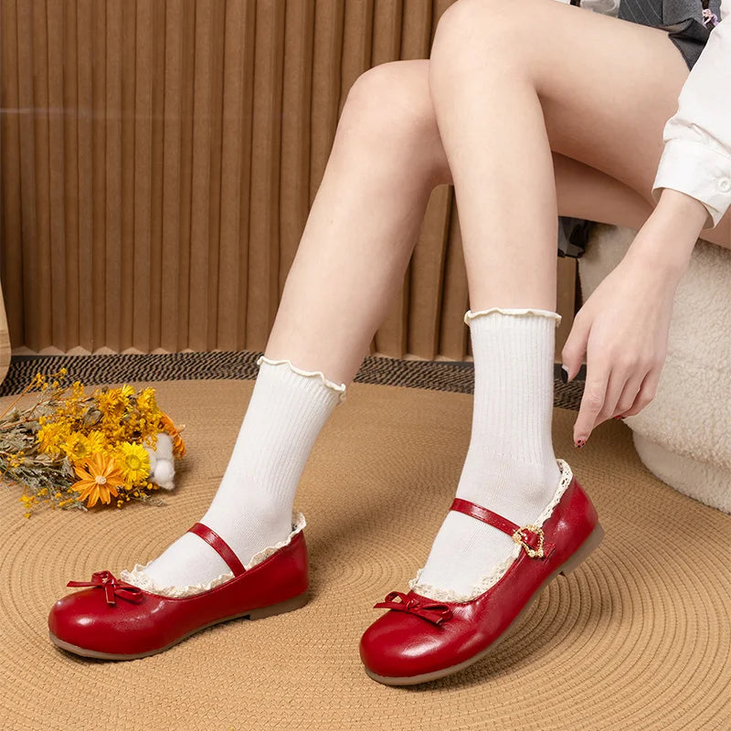 Women's Mary Janes Flat Shoes - Round Toe Buckle Strap Ballet Flats
