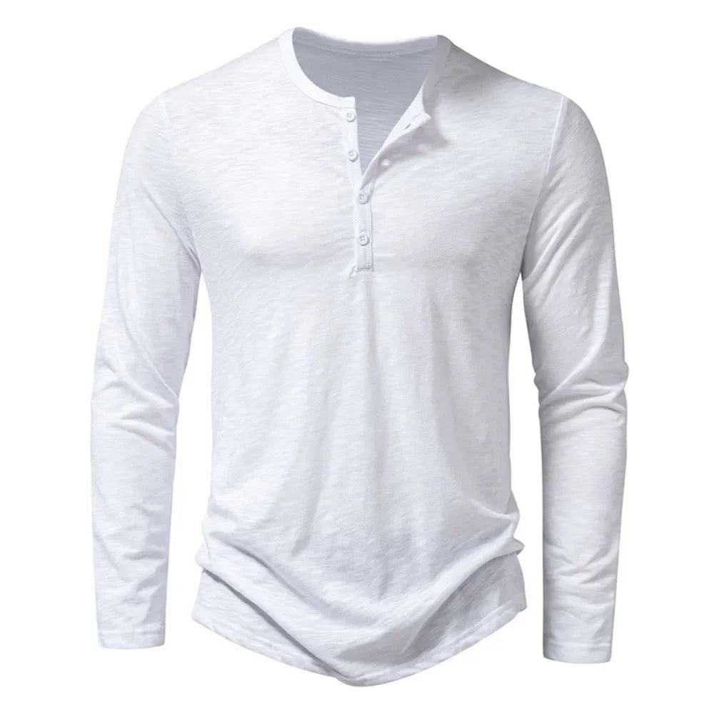 Men's Cotton Henley Neck T-Shirt - Long Sleeve Casual Shirt - Shello's Creative Boutique