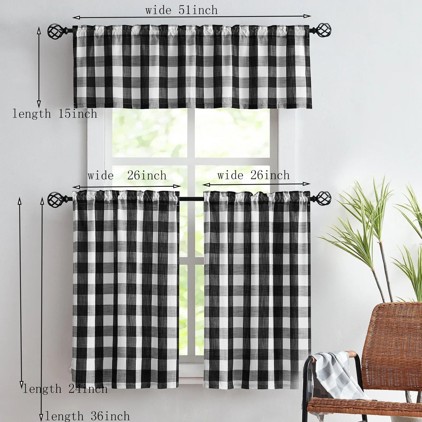 Checkered Kitchen Curtains - Gingham Café Curtains Multiple Sizes Available - Shello's Creative Boutique